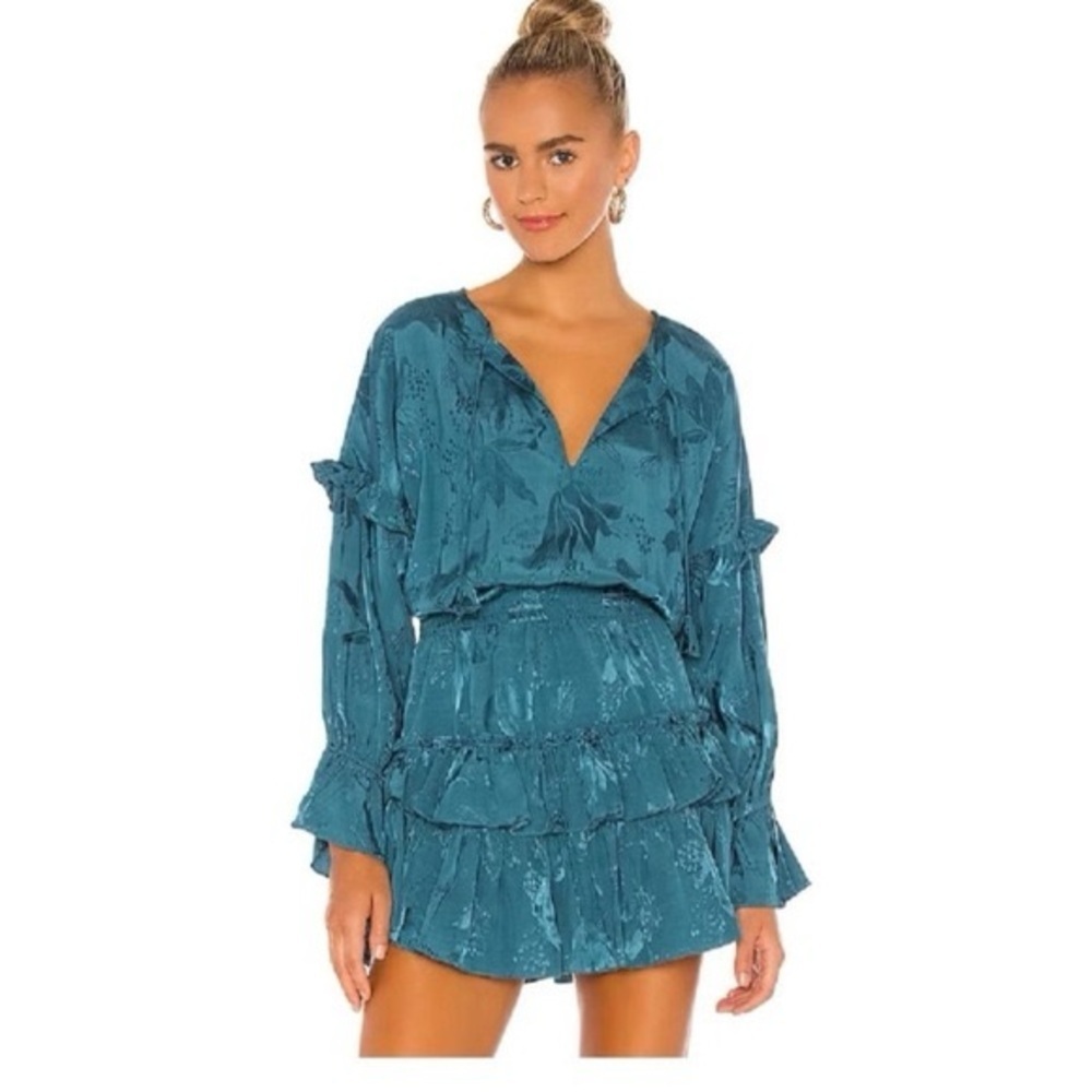 MISA Los Angeles Amalya Teal Mini Ruffle Dress Size M NWT